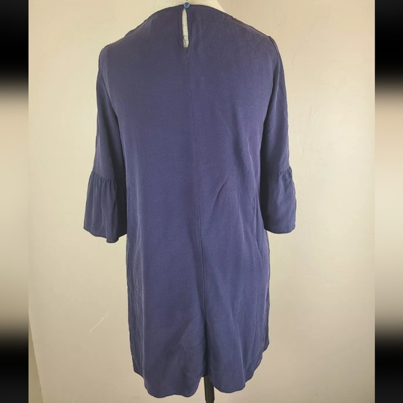 Eileen Fisher navy blue 100% Silk 3/4 bell sleeve shift dress size PP/PTP - Picture 6 of 8